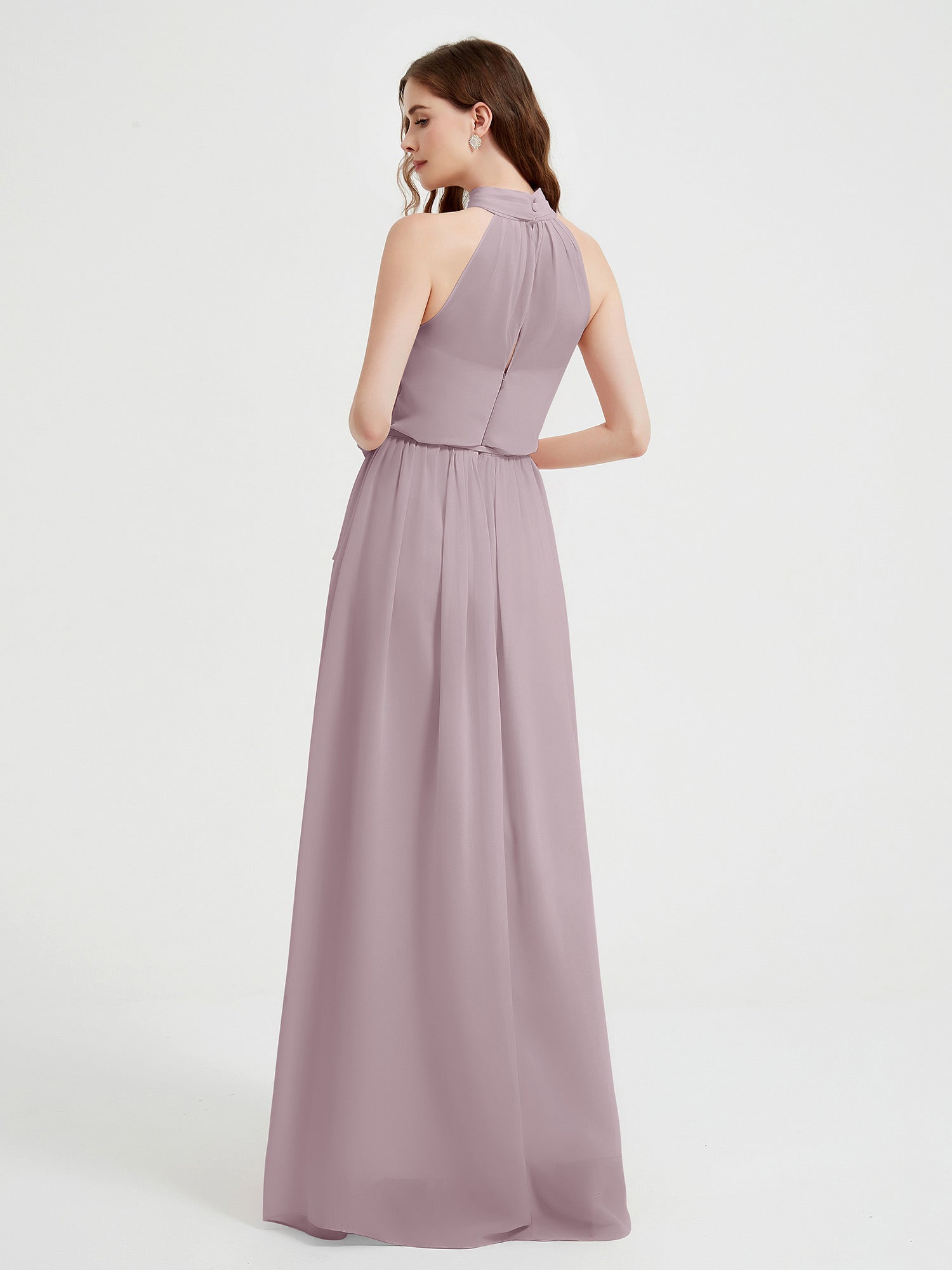 High Neck Full Length Dress with Slit Dusk